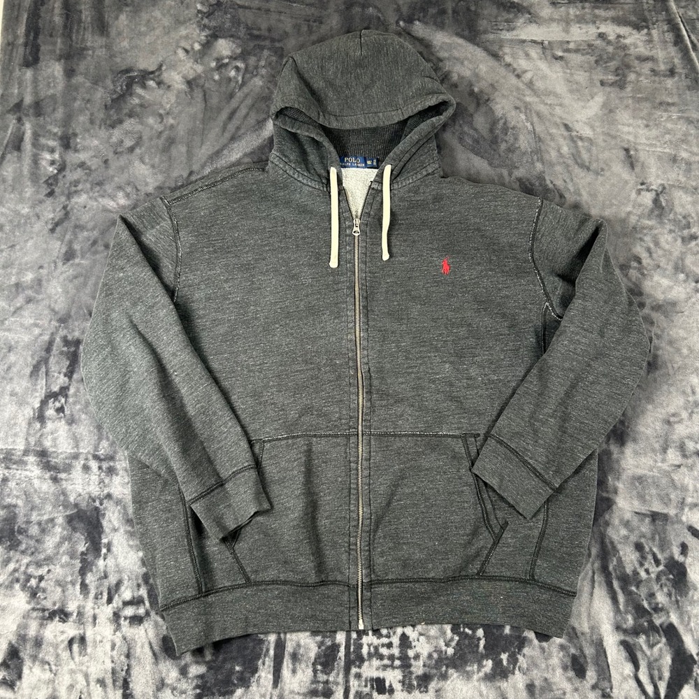 Polo Ralph Lauren Full Zip Hoodie Mens 3XLT Gray Red Pony Logo Sweatshirt